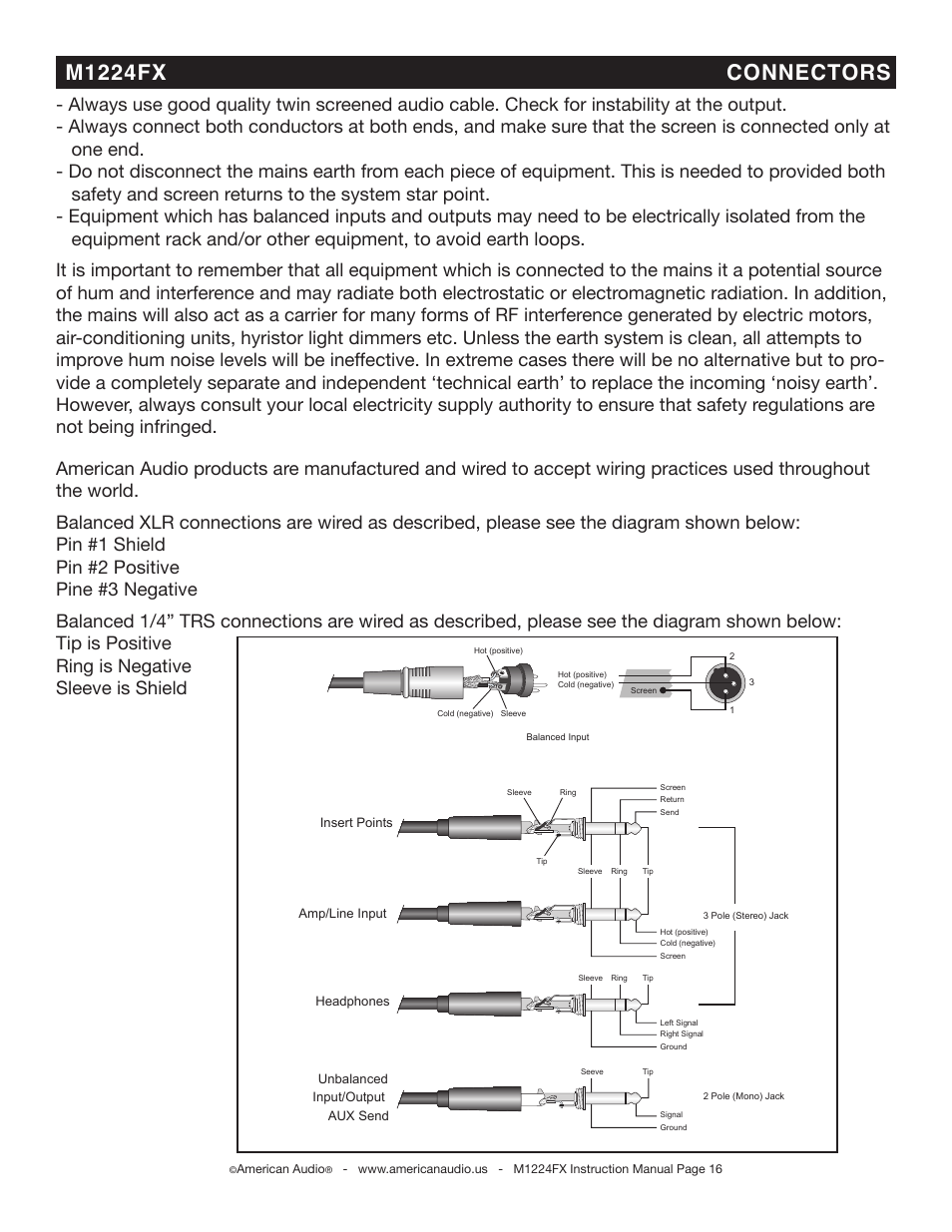 M1224fx connectors | American Audio M1224FX User Manual | Page 16 / 26
