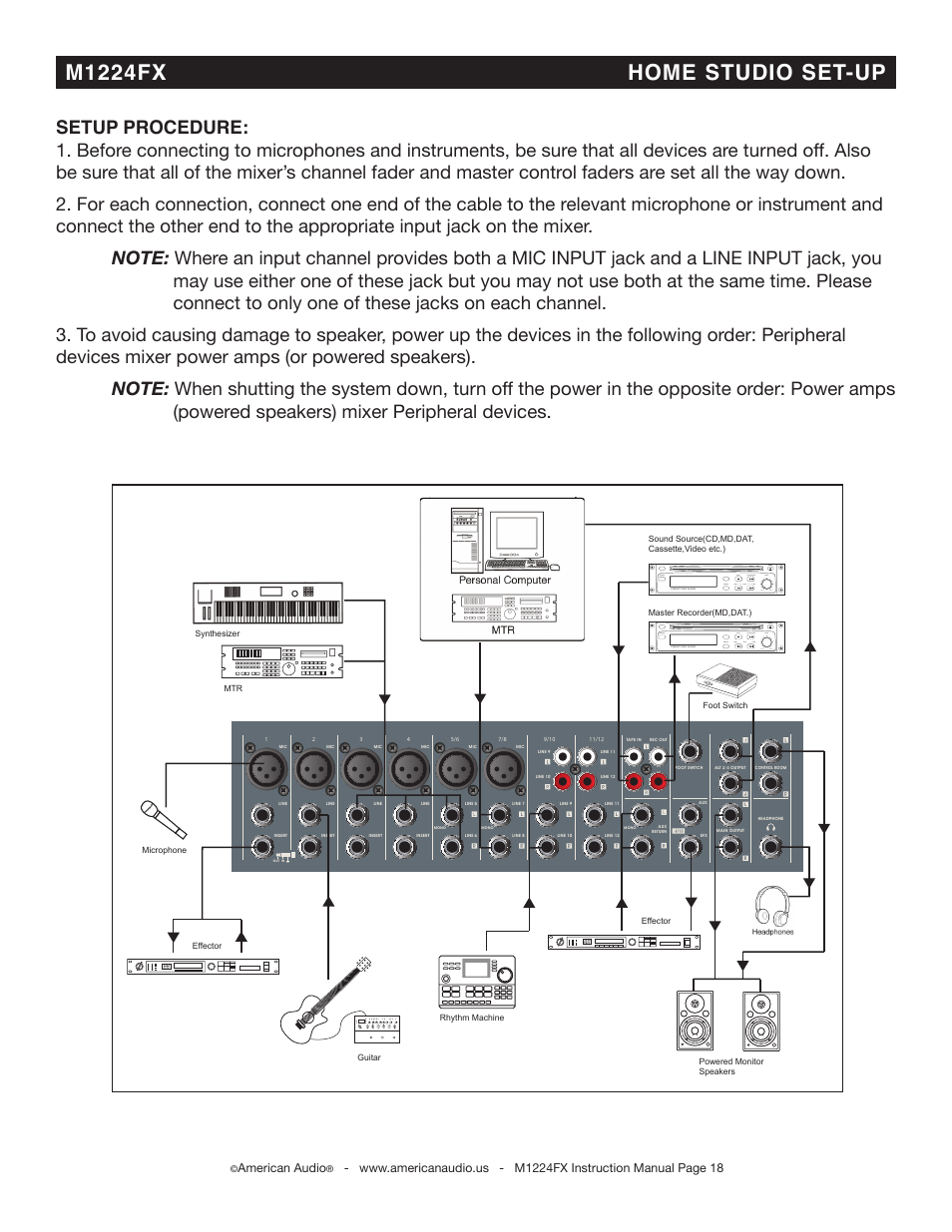 M1224fx home studio set-up | American Audio M1224FX User Manual | Page 18 / 26
