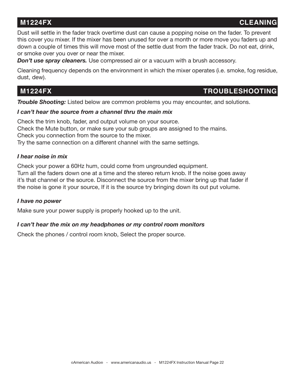 American Audio M1224FX User Manual | Page 22 / 26