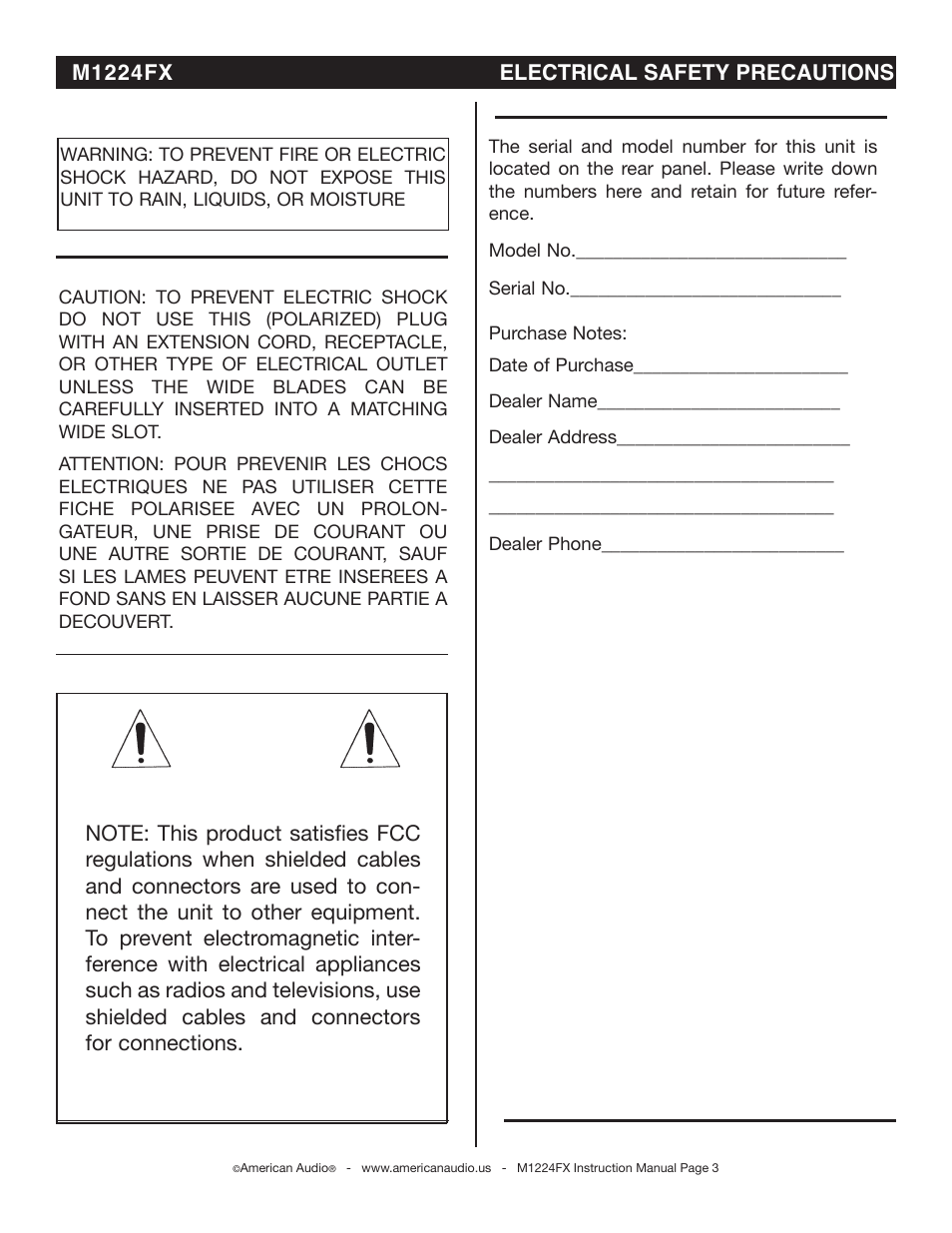 American Audio M1224FX User Manual | Page 3 / 26
