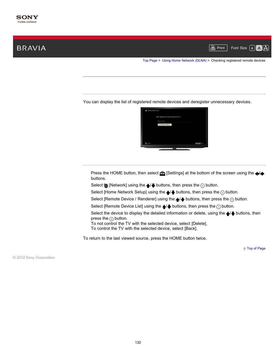 Checking registered remote devices | Sony KDL-55HX750 User Manual | Page 130 / 192