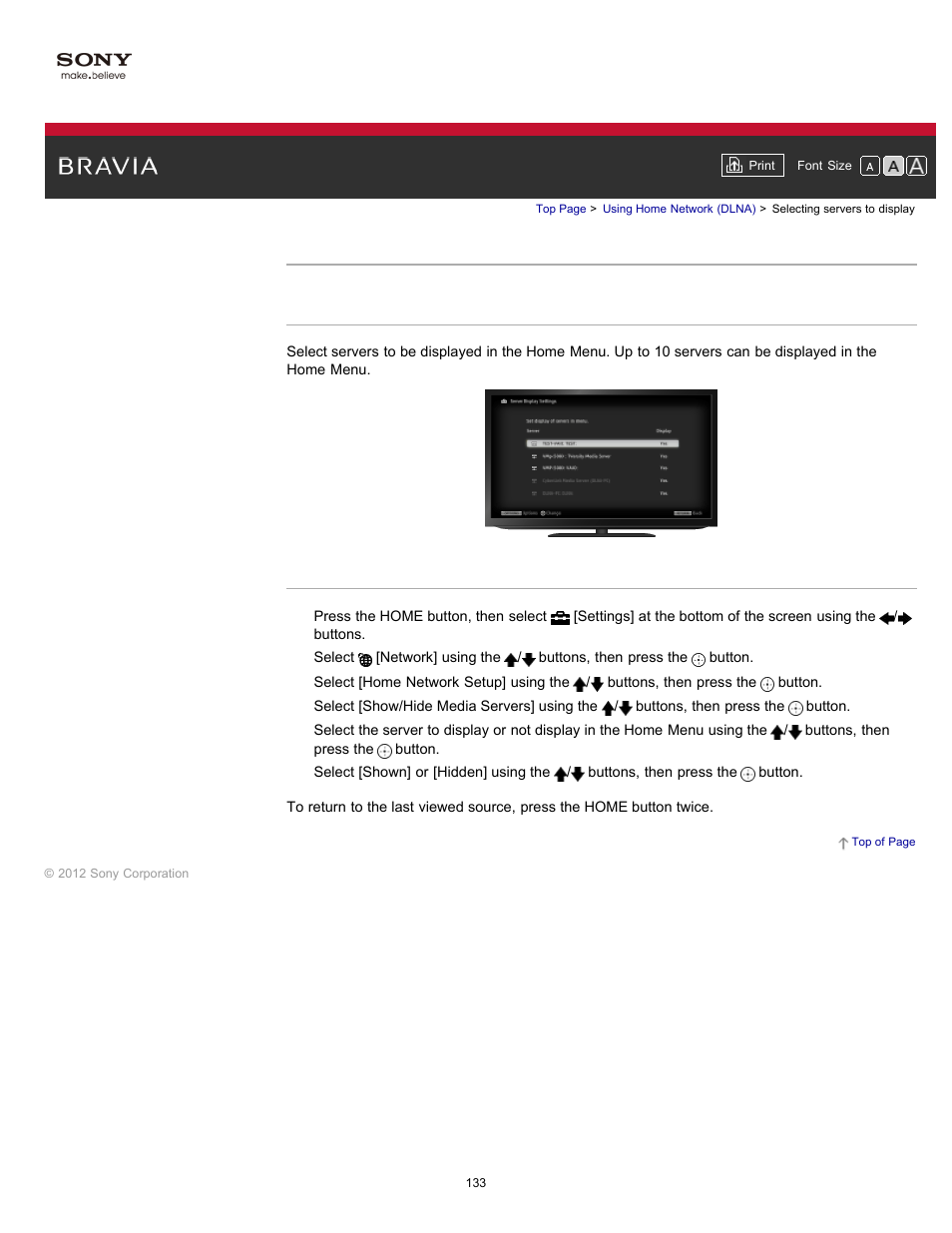 Selecting servers to display | Sony KDL-55HX750 User Manual | Page 133 / 192