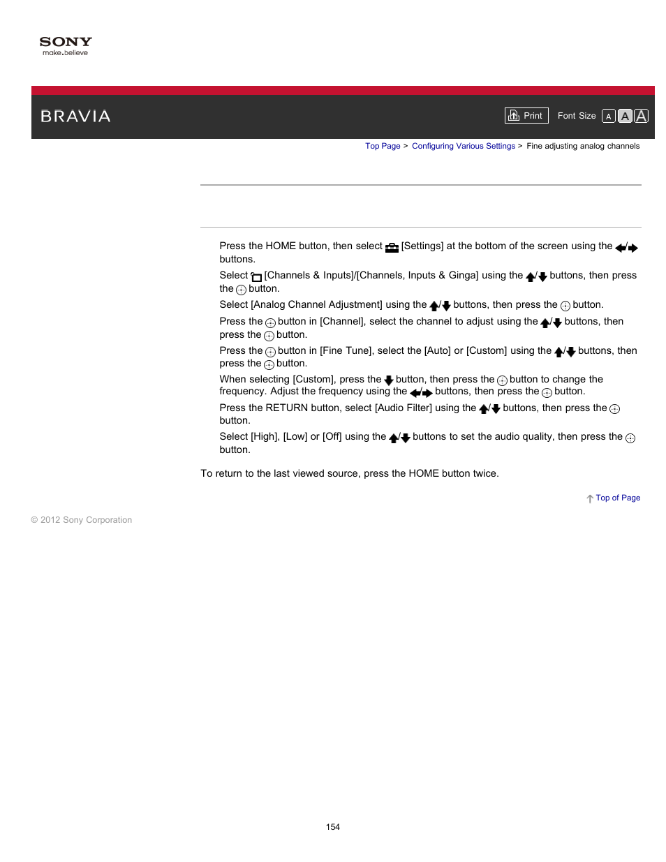 Fine adjusting analog channels | Sony KDL-55HX750 User Manual | Page 154 / 192