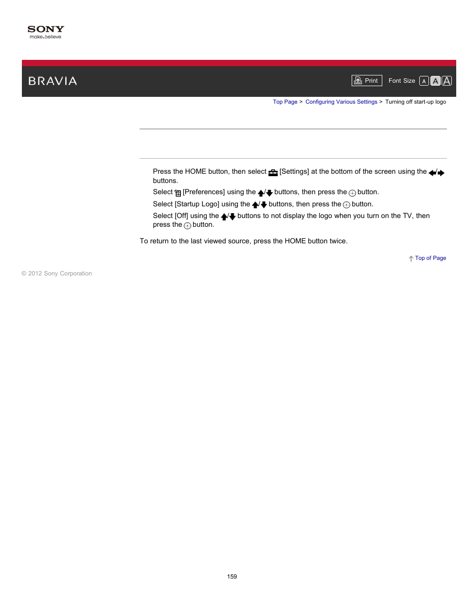 Turning off start-up logo | Sony KDL-55HX750 User Manual | Page 159 / 192