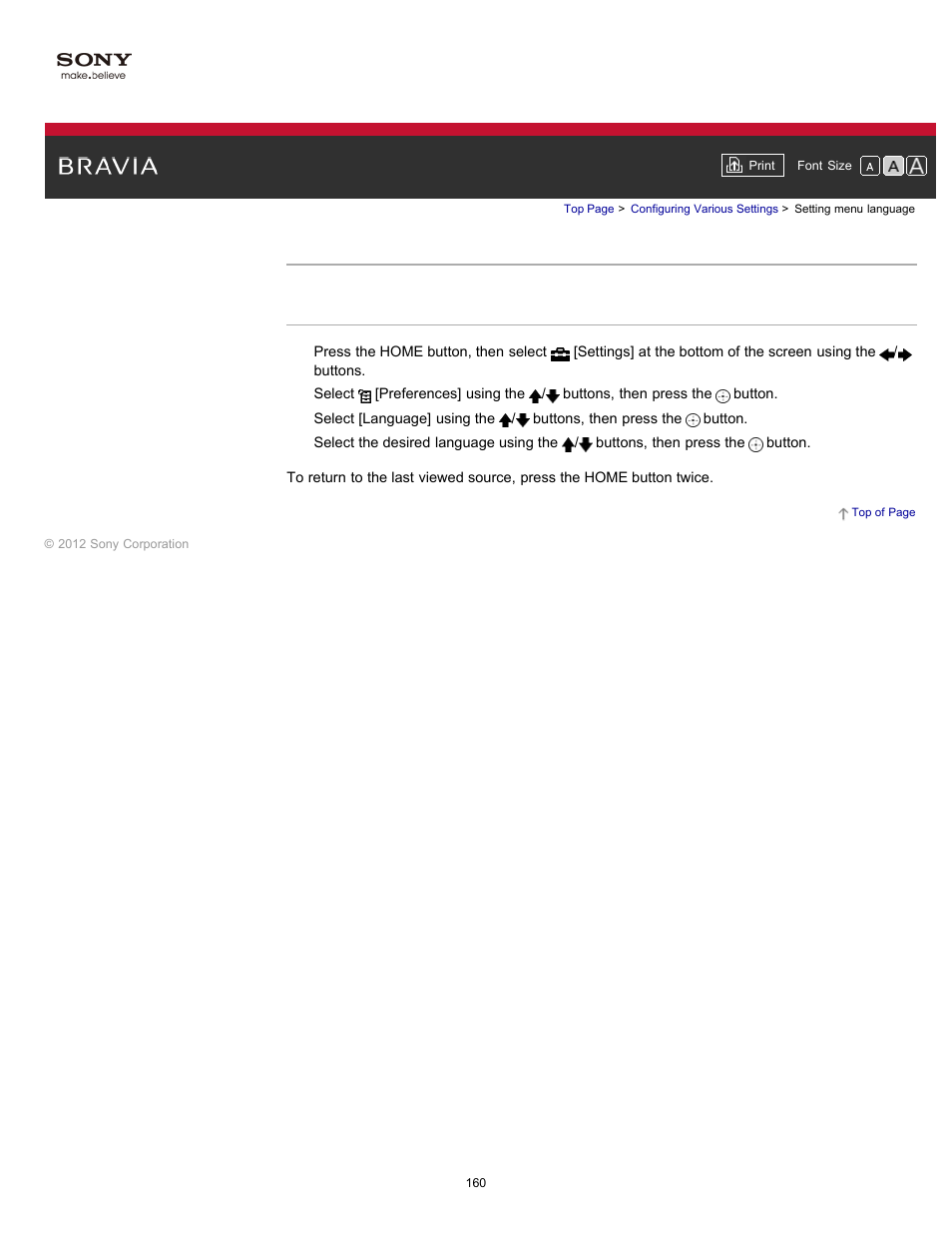 Setting menu language | Sony KDL-55HX750 User Manual | Page 160 / 192