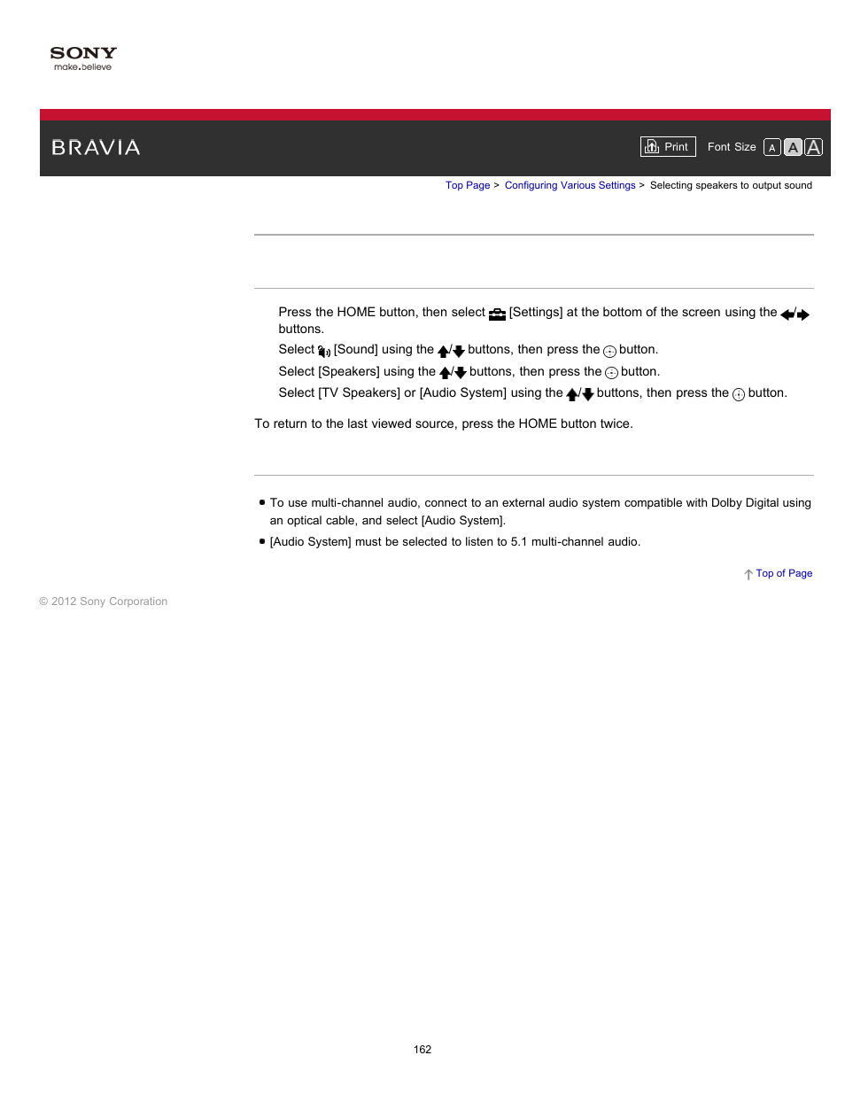 Selecting speakers to output sound | Sony KDL-55HX750 User Manual | Page 162 / 192