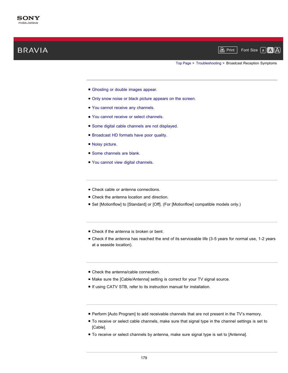 Broadcast reception symptoms | Sony KDL-55HX750 User Manual | Page 179 / 192