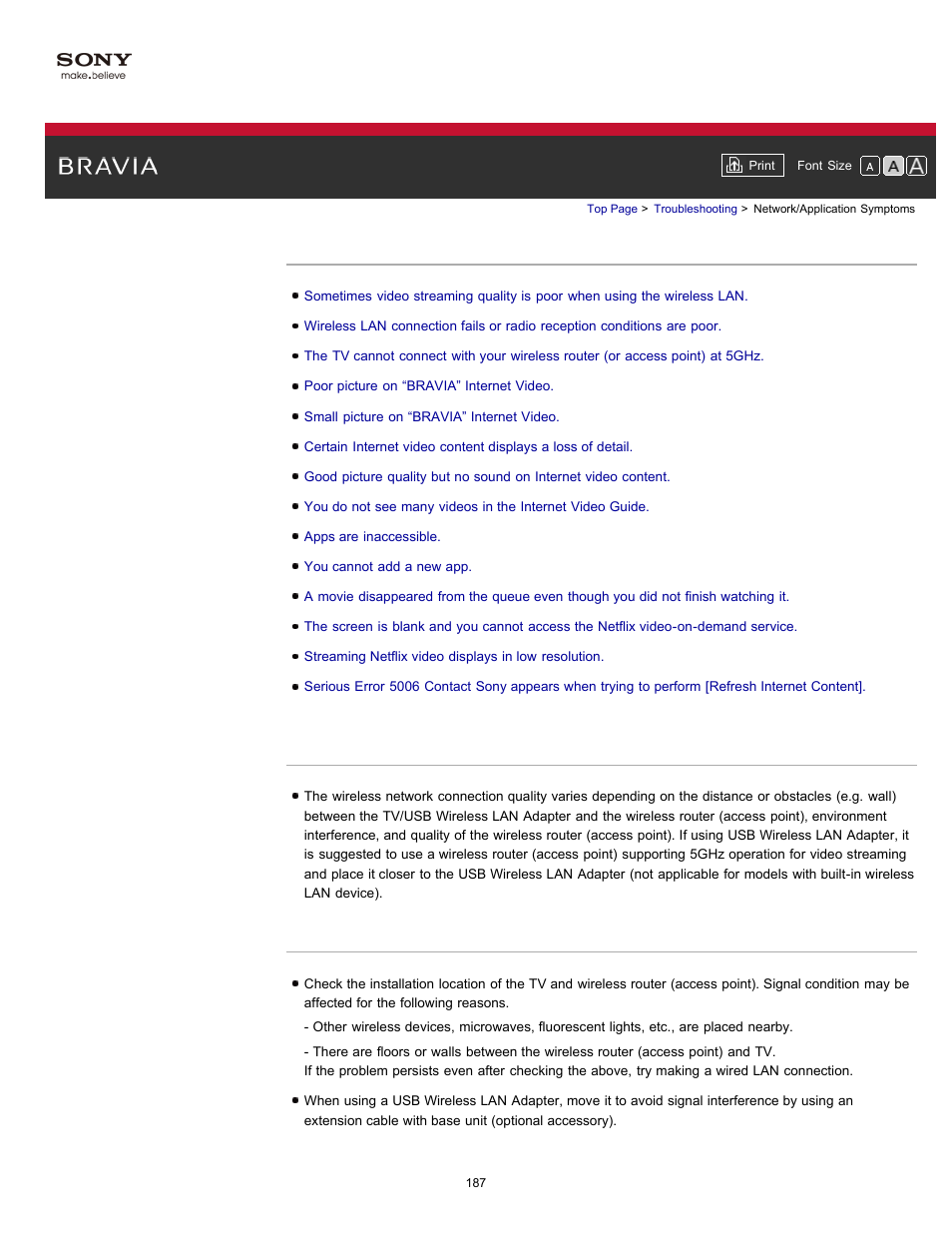 Network/application symptoms | Sony KDL-55HX750 User Manual | Page 187 / 192