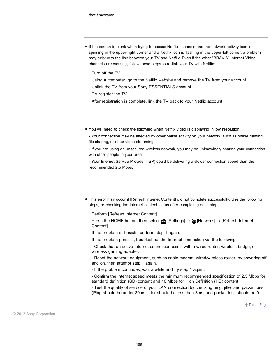 Streaming netflix video displays in low resolution | Sony KDL-55HX750 User Manual | Page 189 / 192