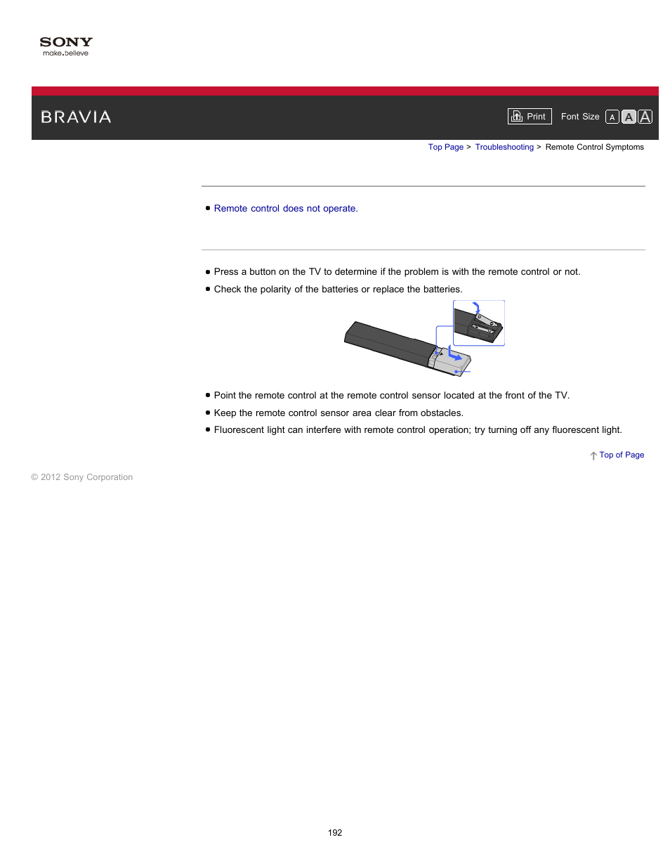 Remote control symptoms | Sony KDL-55HX750 User Manual | Page 192 / 192