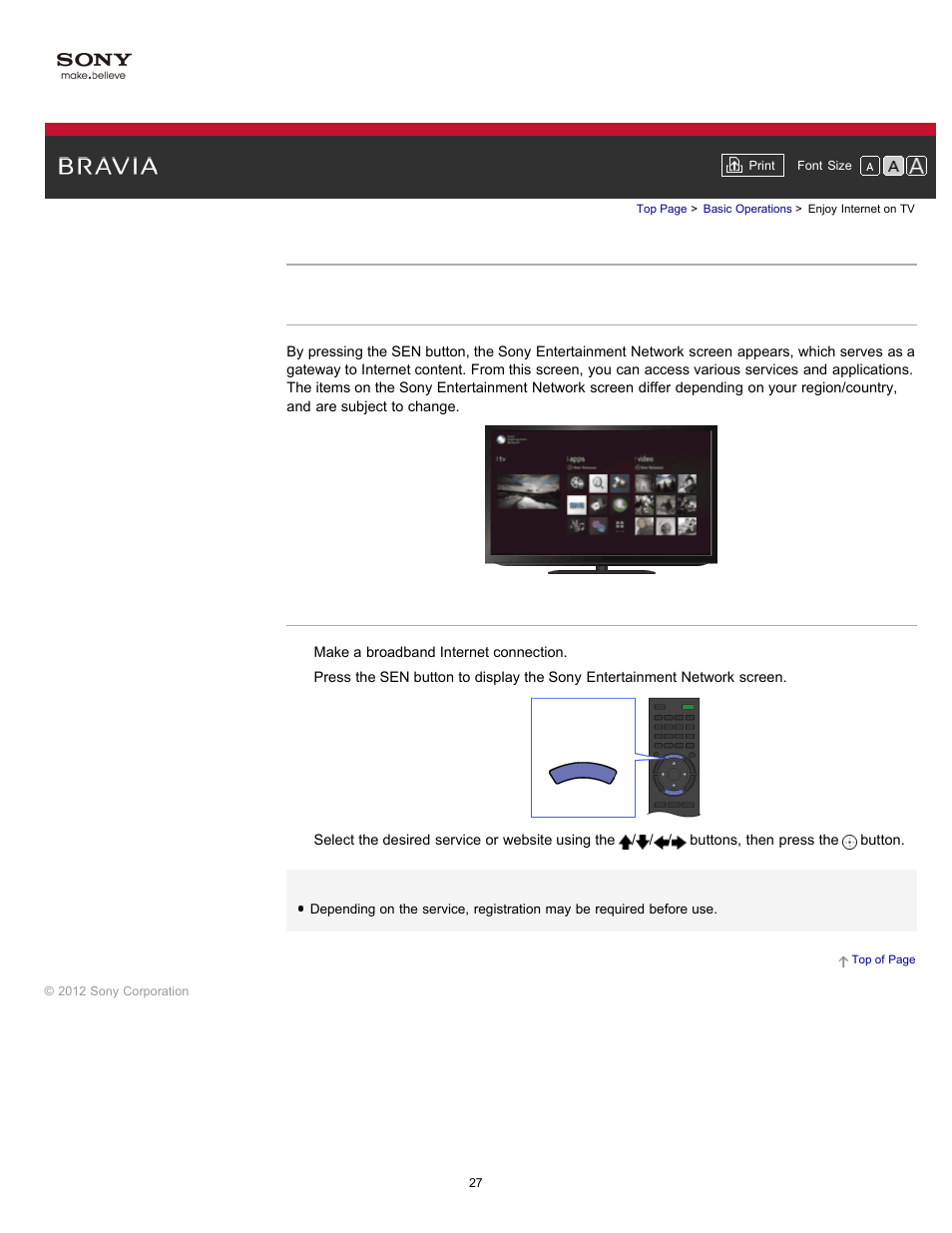 Enjoy internet on tv | Sony KDL-55HX750 User Manual | Page 27 / 192