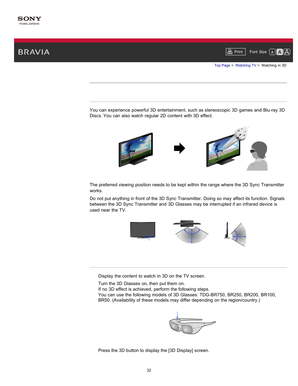 Watch in 3d, Watching in 3d | Sony KDL-55HX750 User Manual | Page 32 / 192