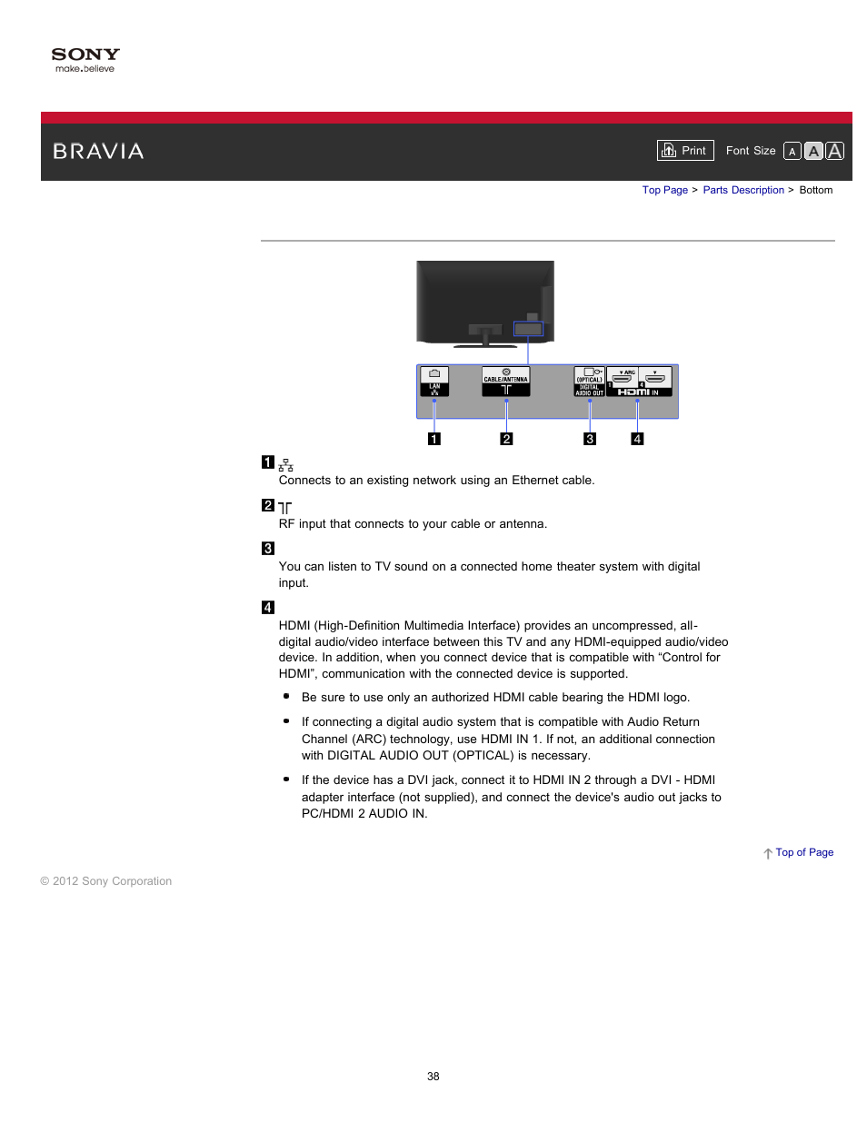 Bottom | Sony KDL-55HX750 User Manual | Page 38 / 192