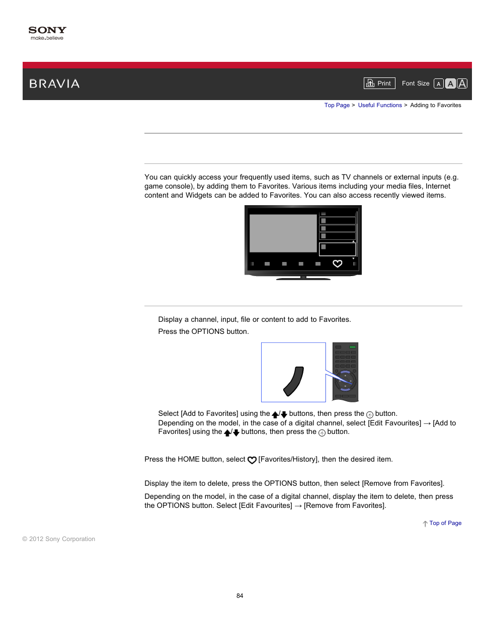 Adding to favorites | Sony KDL-55HX750 User Manual | Page 84 / 192