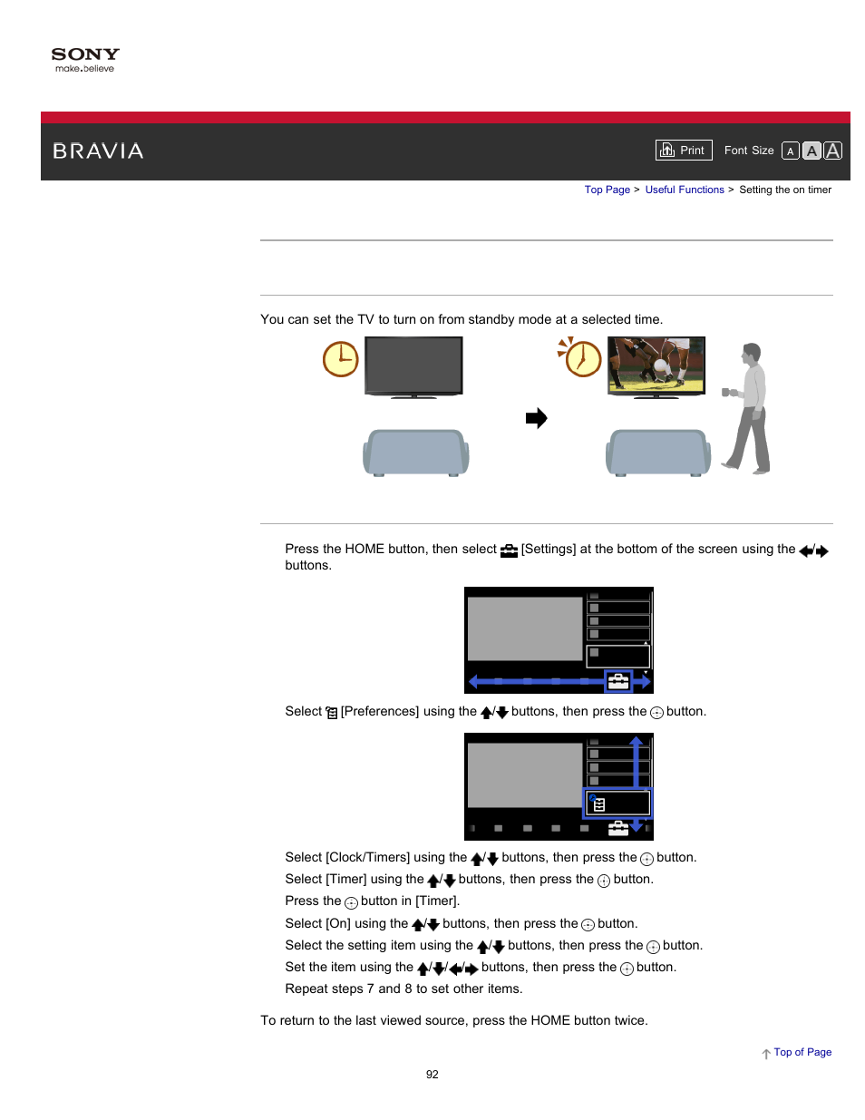 Setting the on timer | Sony KDL-55HX750 User Manual | Page 92 / 192