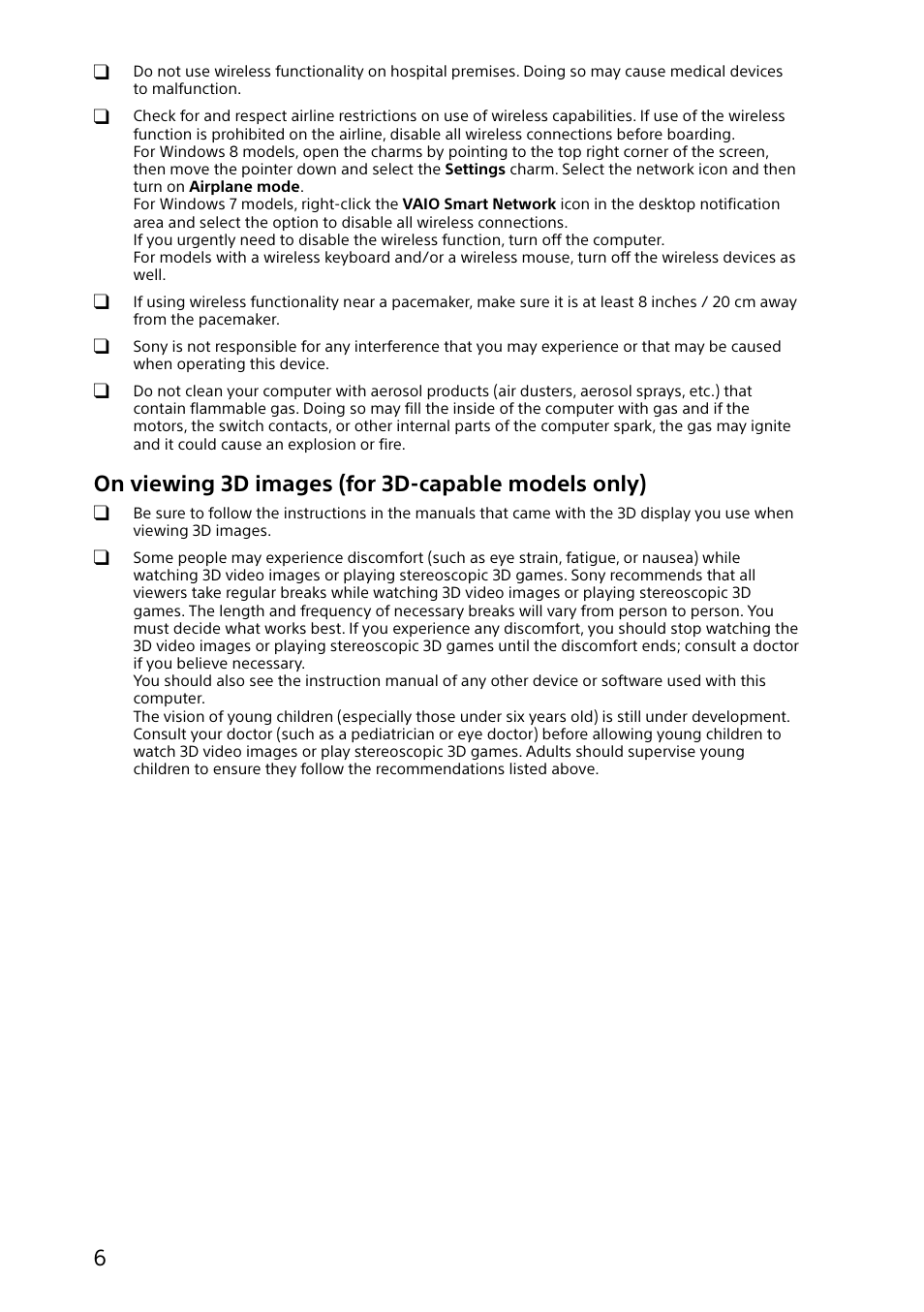 On viewing 3d images (for 3d-capable models only) | Sony SVD1322BPXB User Manual | Page 6 / 28