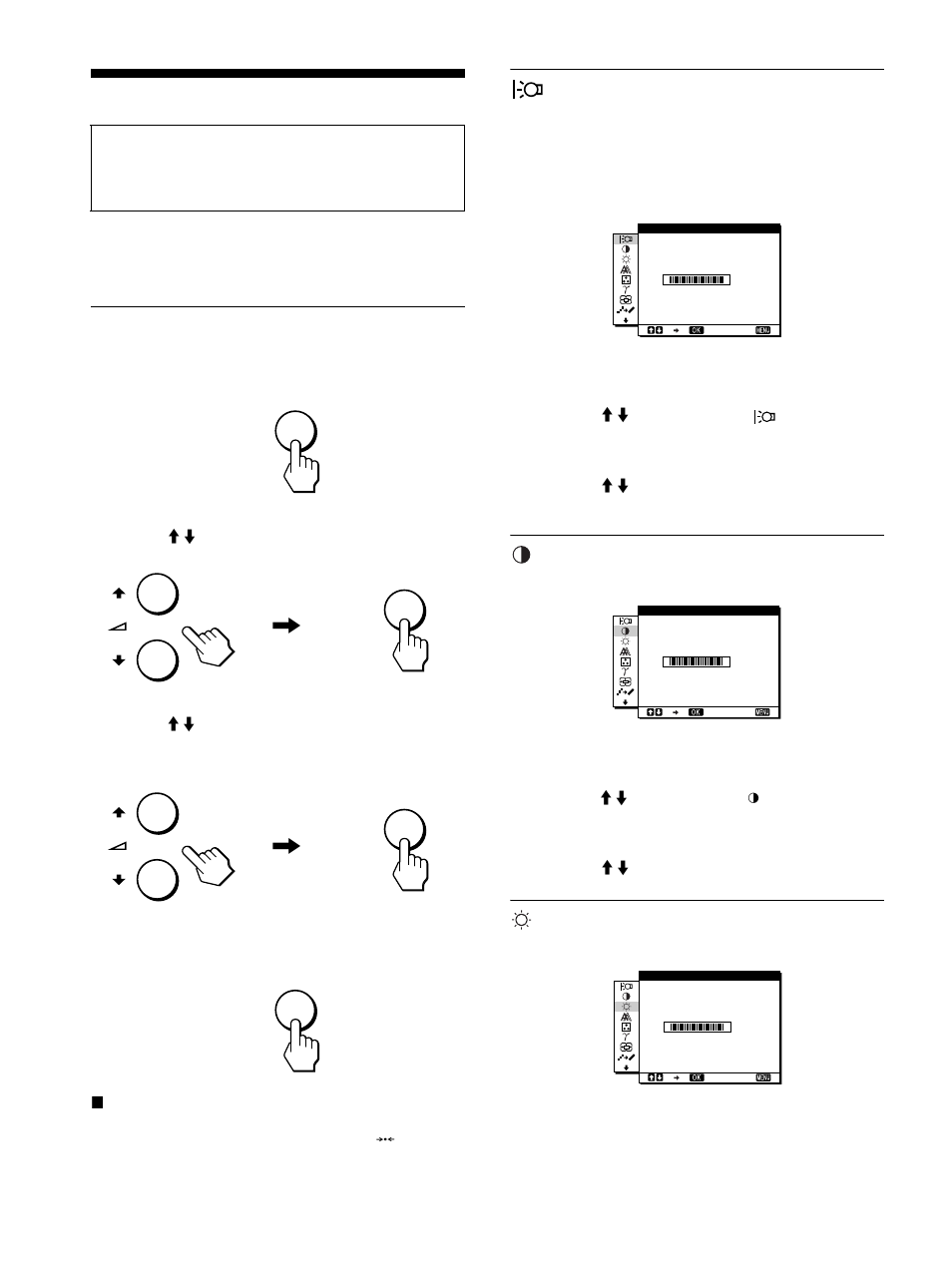 Customizing your monitor, Navigating the menu, Backlight | Contrast, Brightness, Contrast brightness | Sony SDM-X72 User Manual | Page 12 / 72