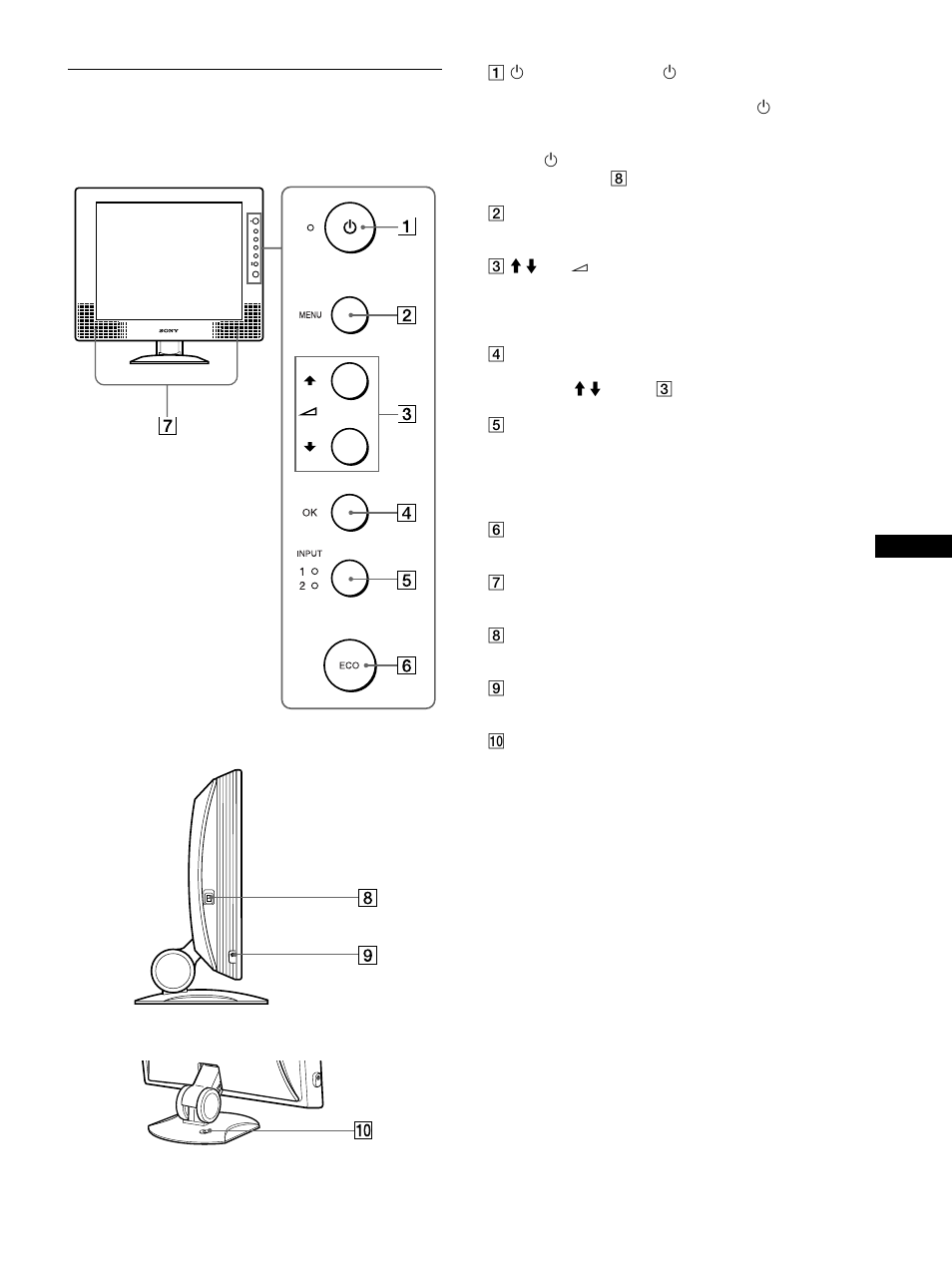 Identifying parts and controls | Sony SDM-X72 User Manual | Page 5 / 72