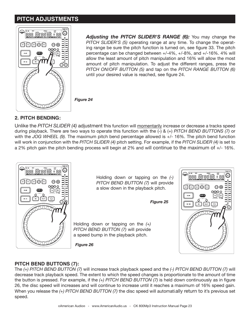 Pitch adjustments | American Audio CK 800Mp3 User Manual | Page 23 / 32