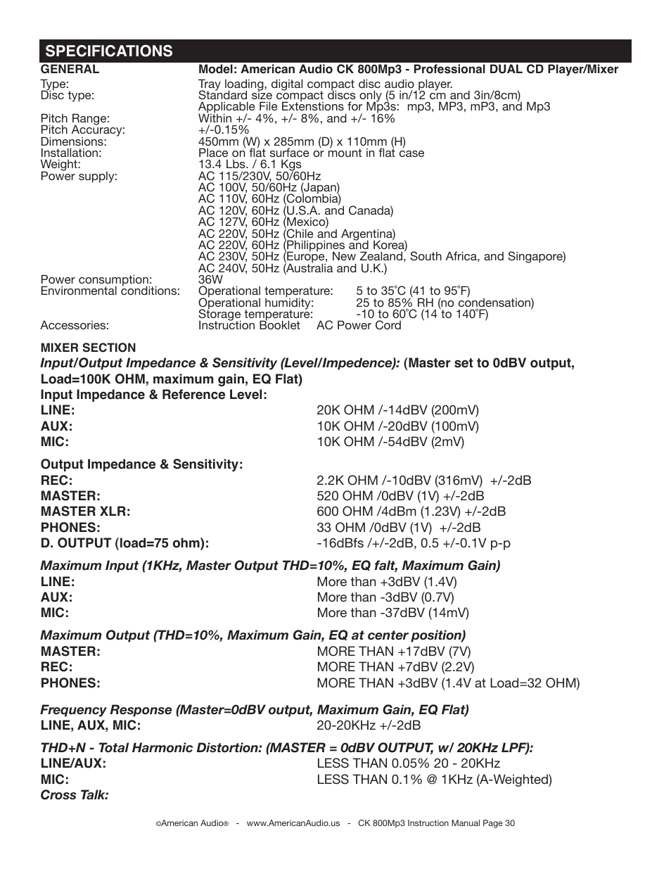 American Audio CK 800Mp3 User Manual | Page 30 / 32