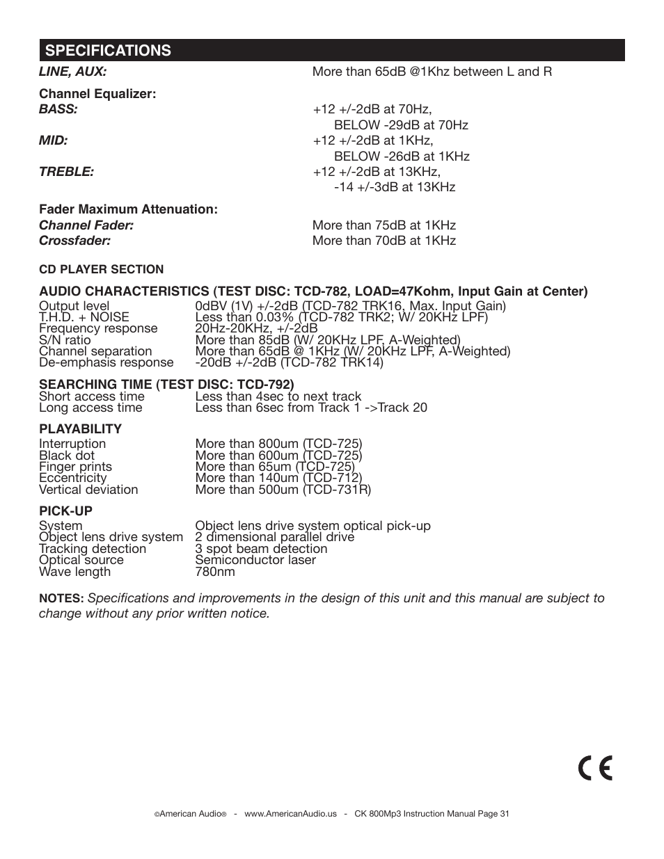 American Audio CK 800Mp3 User Manual | Page 31 / 32