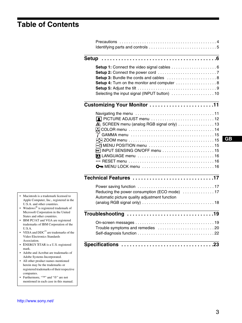 Sony SDM-S204 User Manual | Page 3 / 23