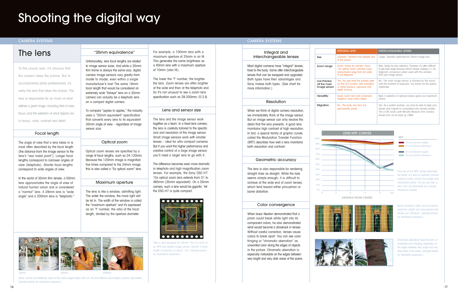 Shooting the digital way, The lens, Integral and interchangeable lenses | Resolution, Geometric accuracy, Color convergence, Focal length, Lens and sensor size, 35mm equivalence, Optical zoom | Sony DSC-S650 User Manual | Page 10 / 31