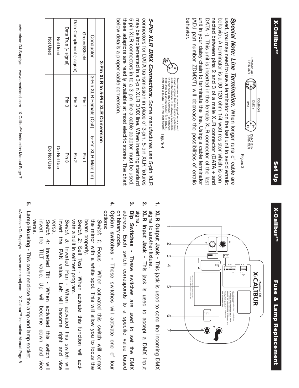 Pin xlr dmx connectors, Pin xlr to 5-pin xlr conversion | American Audio X-CALIBUR User Manual | Page 4 / 8