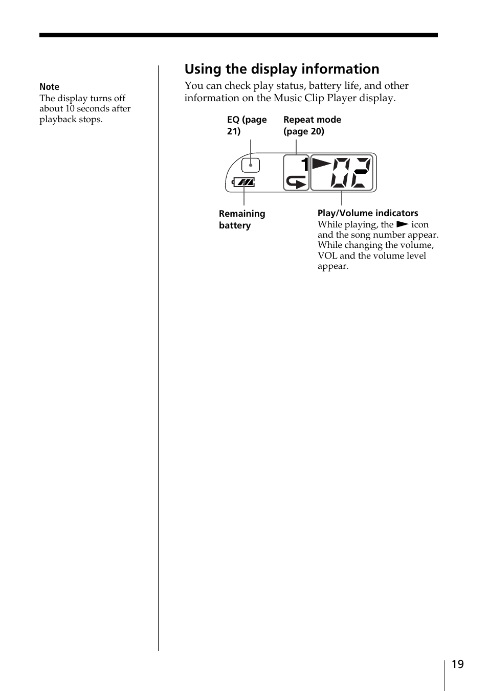 Using the display information 19, Using the display information | Sony MC-P10 User Manual | Page 19 / 40