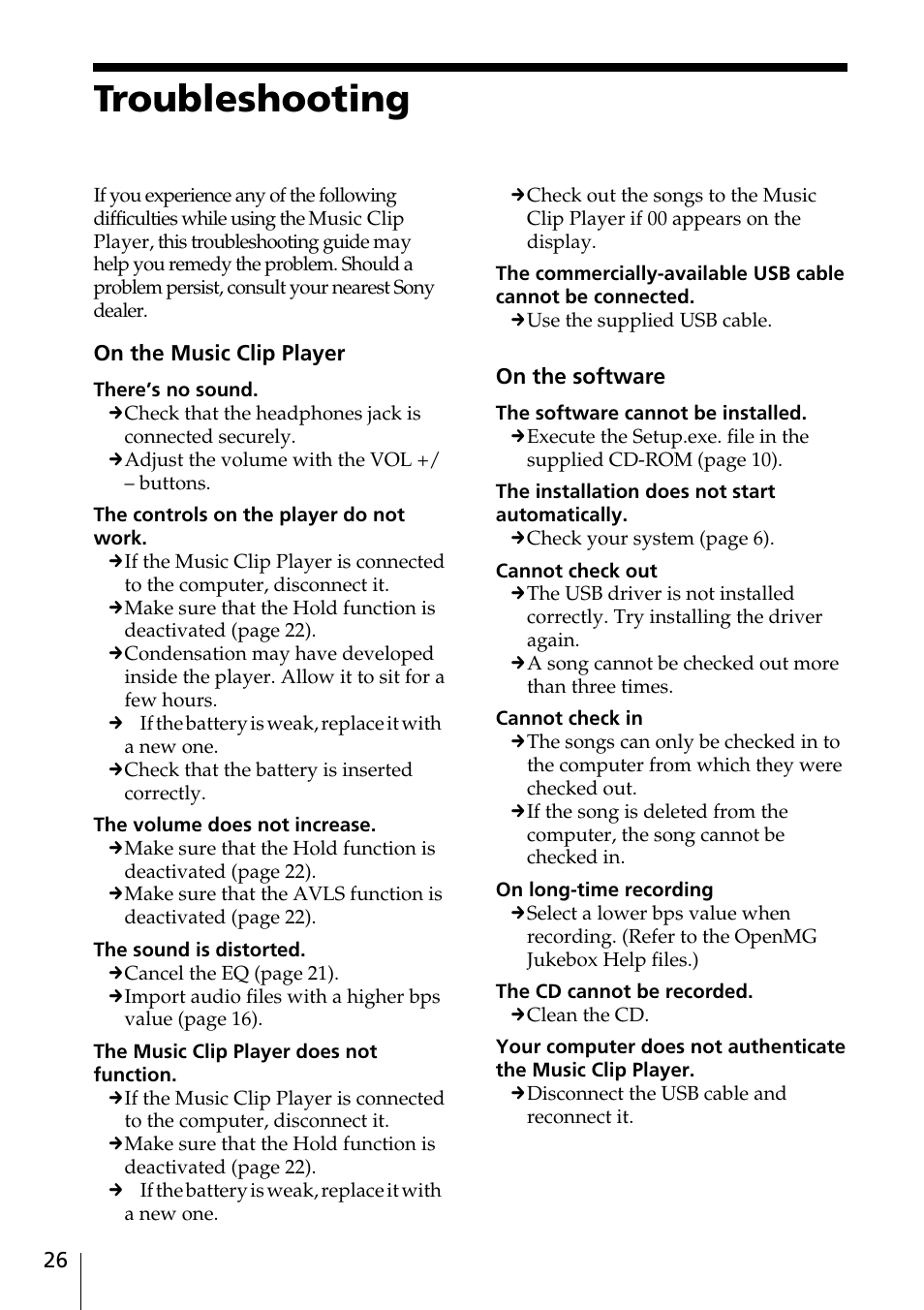Troubleshooting 26, Troubleshooting | Sony MC-P10 User Manual | Page 26 / 40