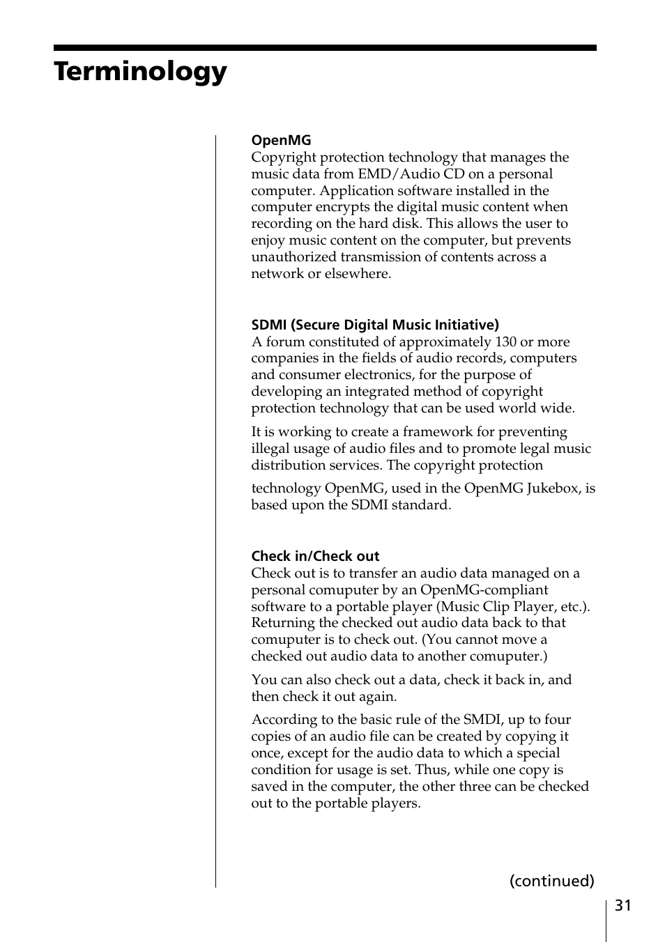 Terminology | Sony MC-P10 User Manual | Page 31 / 40