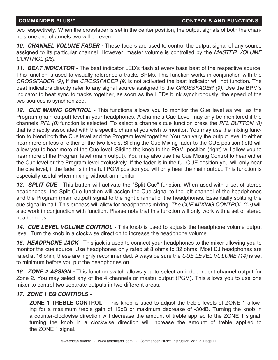 American Audio CommanderPlus User Manual | Page 11 / 24