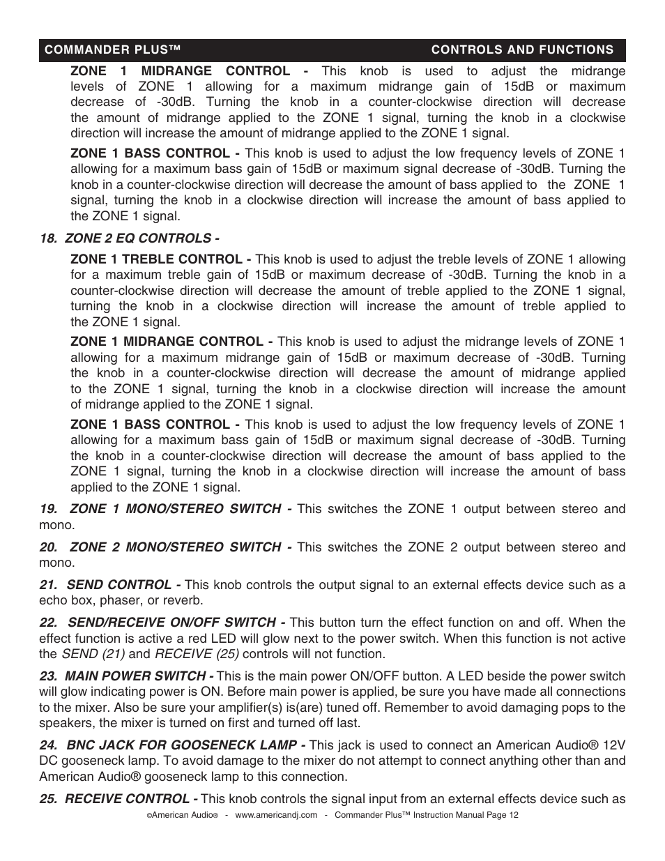 American Audio CommanderPlus User Manual | Page 12 / 24