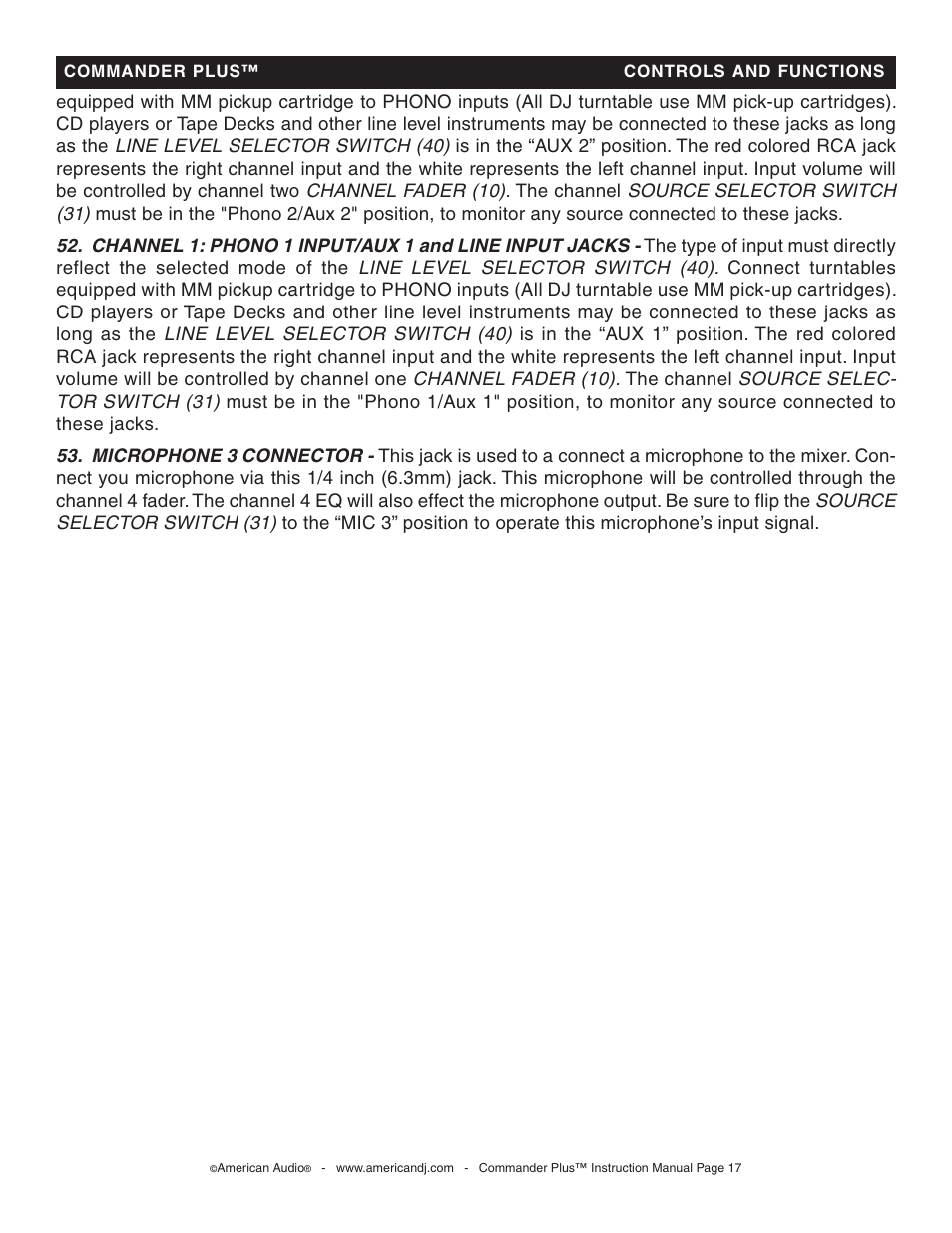 American Audio CommanderPlus User Manual | Page 17 / 24