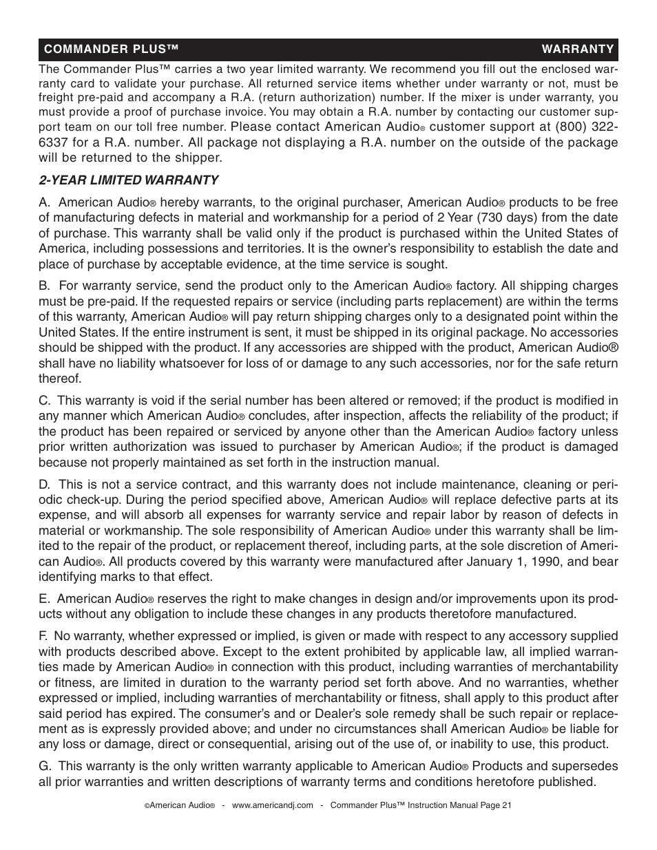 American Audio CommanderPlus User Manual | Page 21 / 24