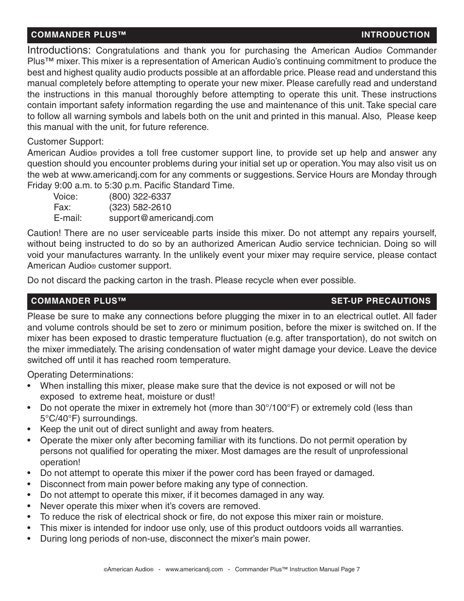 Introductions | American Audio CommanderPlus User Manual | Page 7 / 24