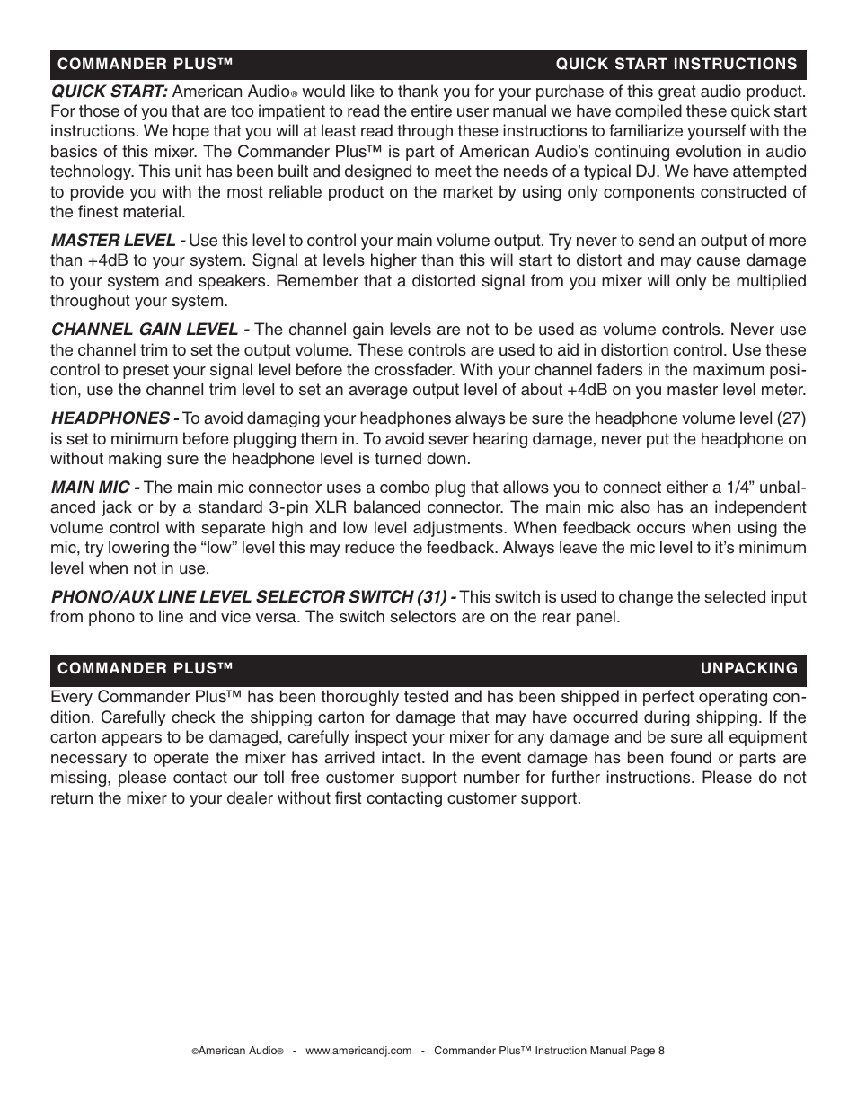 American Audio CommanderPlus User Manual | Page 8 / 24