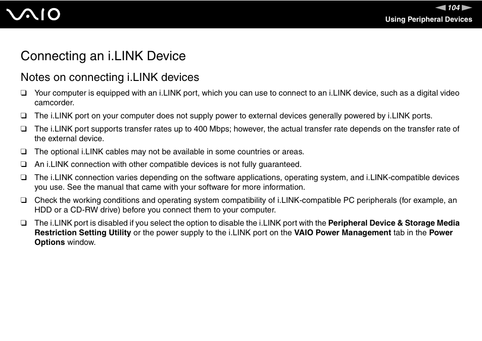 Connecting an i.link device | Sony VGN-TZ340NCP User Manual | Page 104 / 238