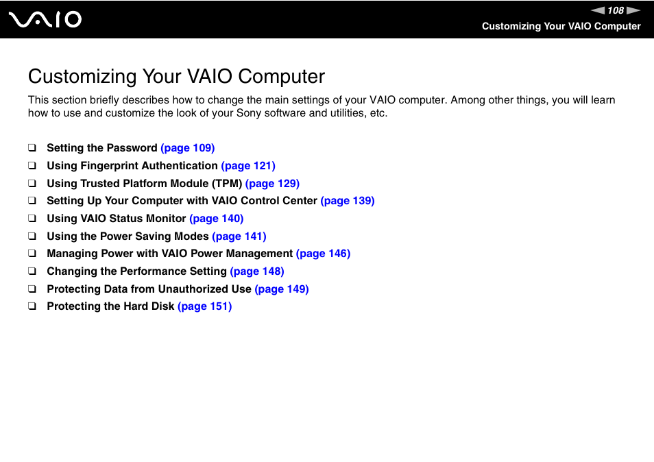 Customizing your vaio computer | Sony VGN-TZ340NCP User Manual | Page 108 / 238