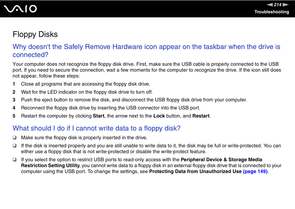 Floppy disks | Sony VGN-TZ340NCP User Manual | Page 214 / 238