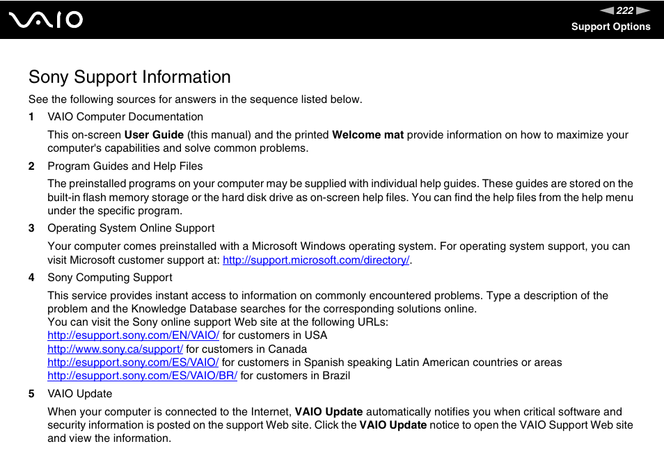 Sony support information, To vi | Sony VGN-TZ340NCP User Manual | Page 222 / 238