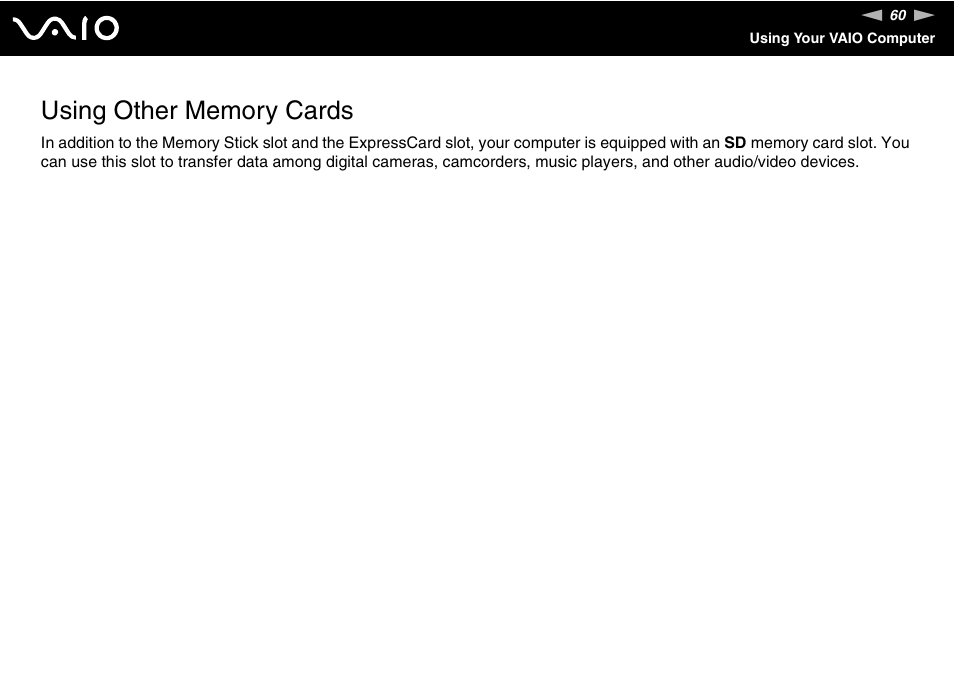 Using other memory cards | Sony VGN-TZ340NCP User Manual | Page 60 / 238