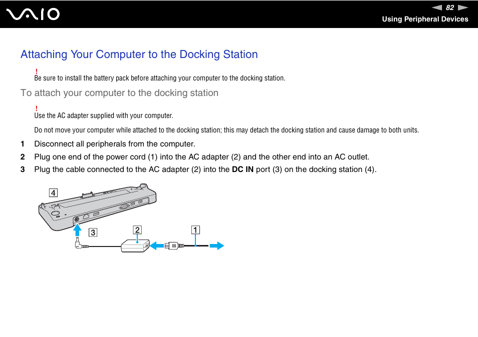 Attaching your computer to the docking station | Sony VGN-TZ340NCP User Manual | Page 82 / 238