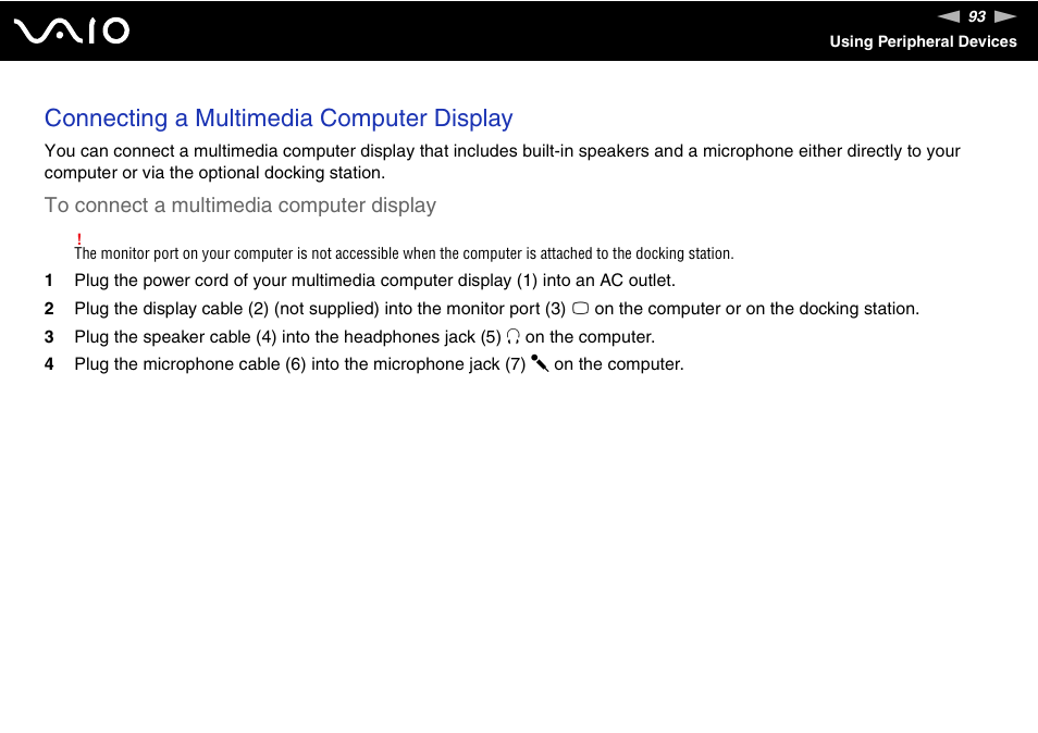 Connecting a multimedia computer display | Sony VGN-TZ340NCP User Manual | Page 93 / 238