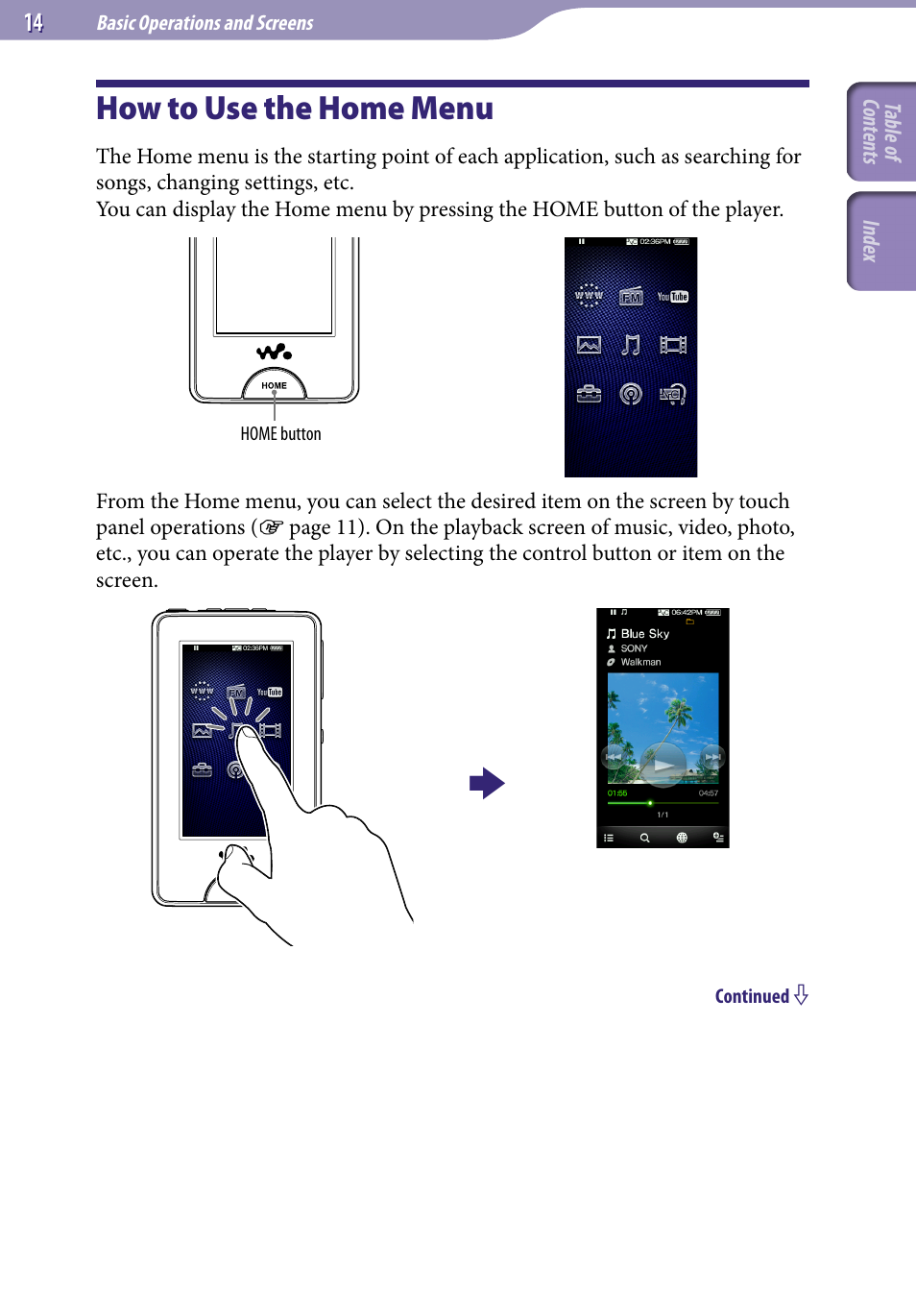 How to use the home menu | Sony NWZ-X1051F User Manual | Page 14 / 182