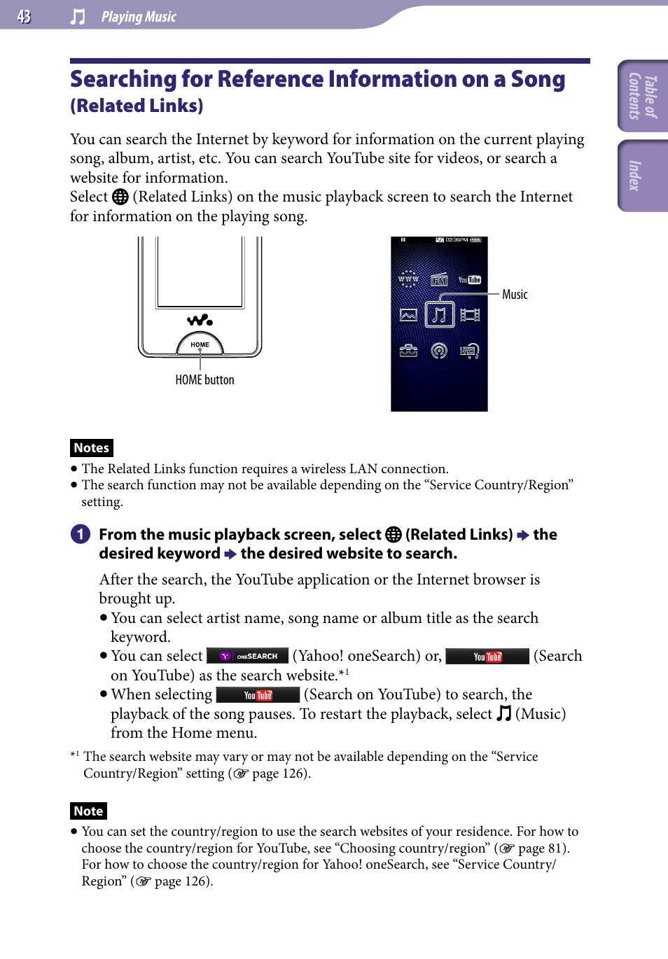 Searching for reference information on, A song, Related links) | Searching for reference information on a song | Sony NWZ-X1051F User Manual | Page 43 / 182