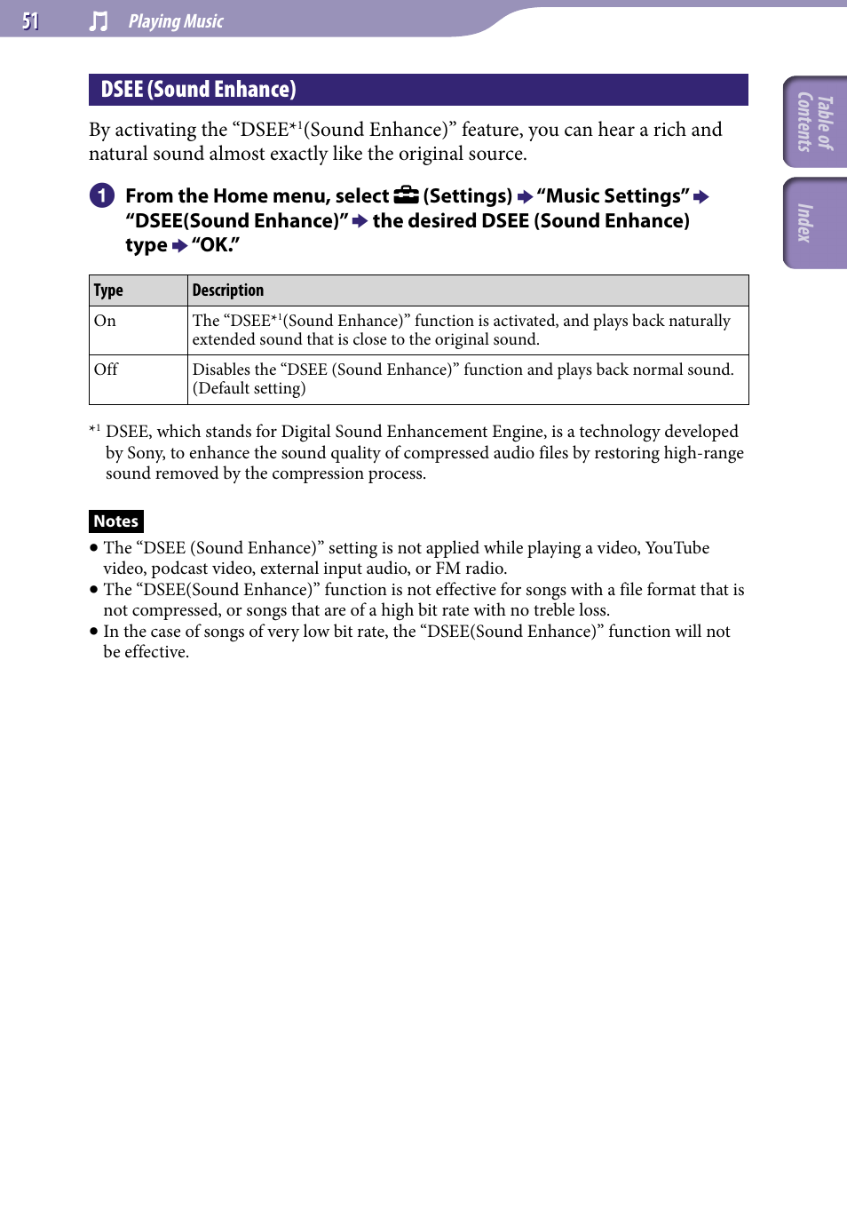 Dsee (sound enhance), 1 dsee (sound enhance) | Sony NWZ-X1051F User Manual | Page 51 / 182