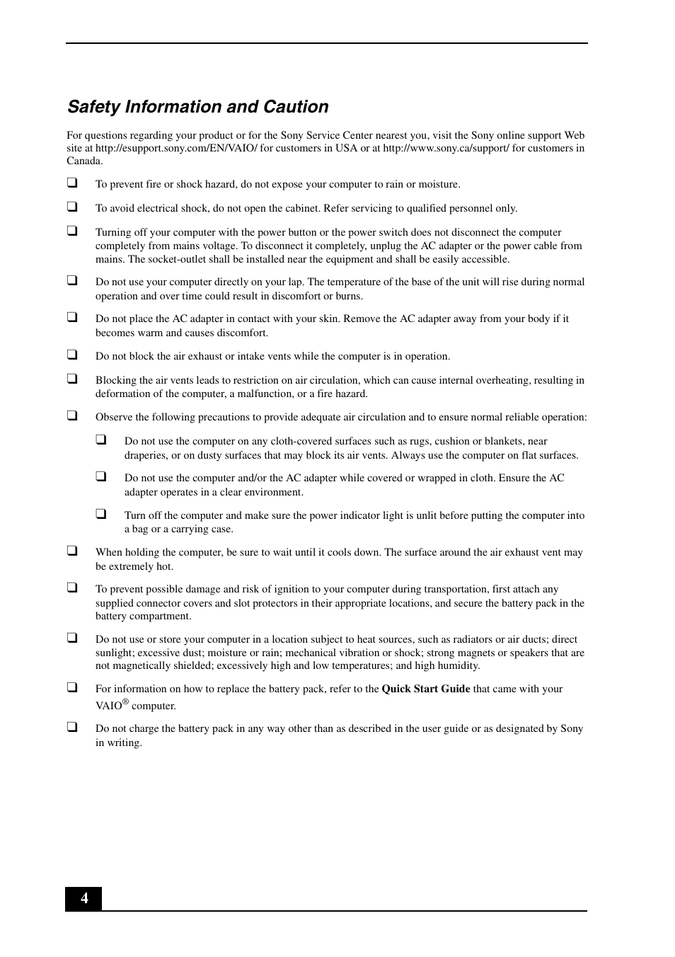 Safety information and caution | Sony VPCYB33KX User Manual | Page 4 / 28