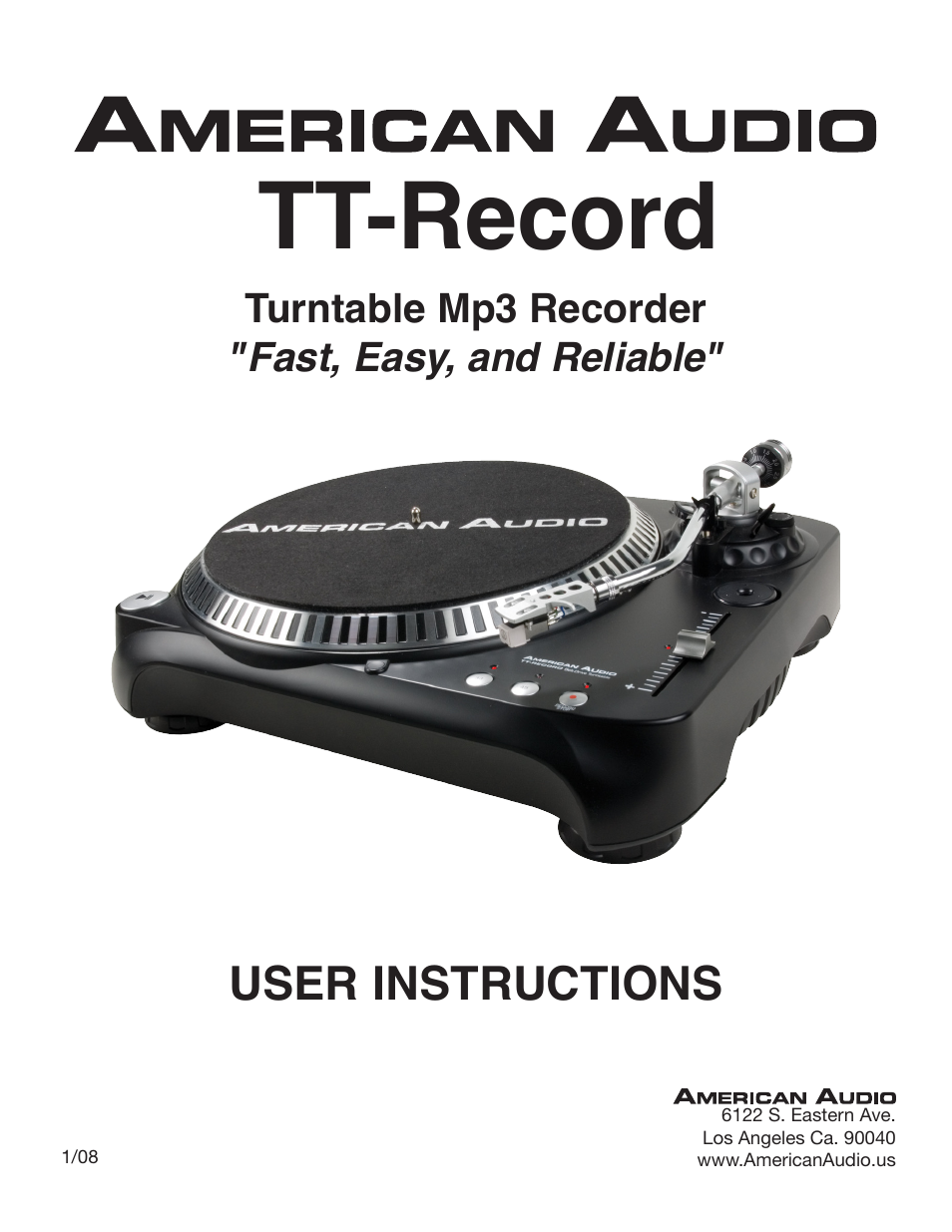 American Audio TT Record User Manual | 18 pages