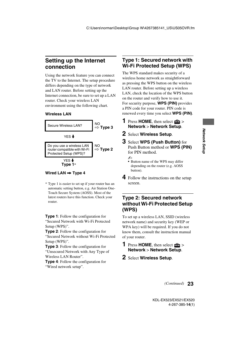 Setting up the internet connection | Sony KDL-32EX523 User Manual | Page 23 / 32